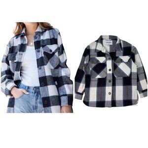Reserve Fairfax Women’s Plaid Flannel Shacket Blue Gray Button Up Size Small